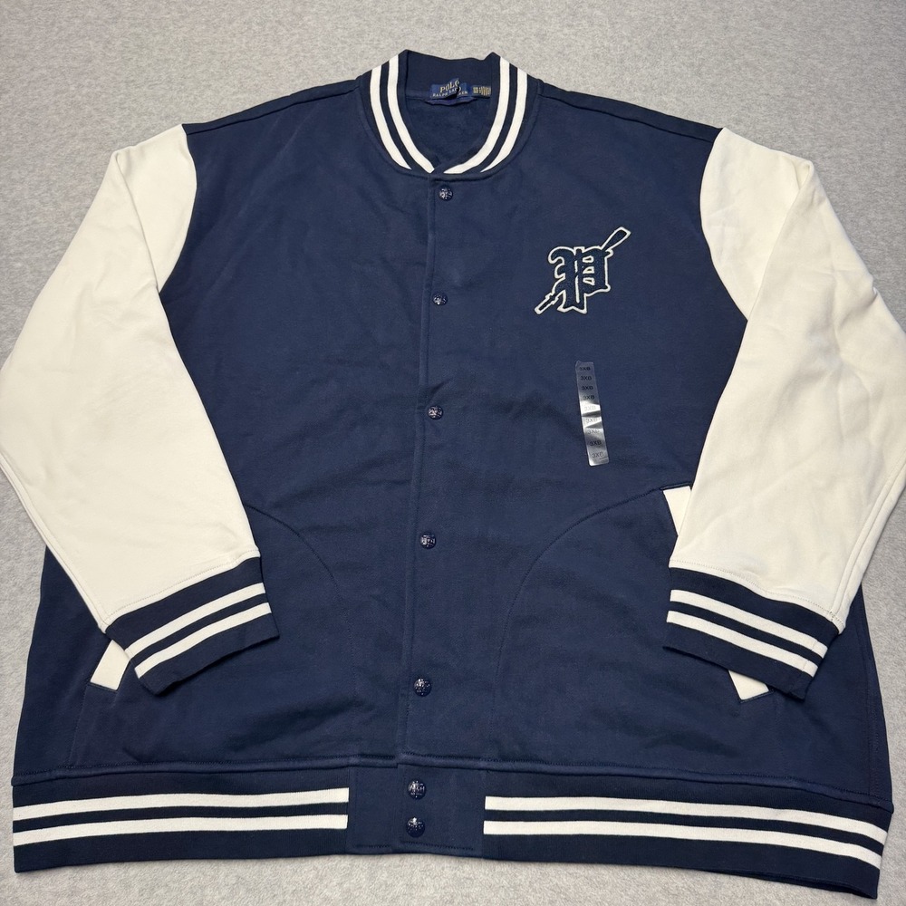 Polo Ralph Lauren Jacket Mens Big 3X Blue Lsl Sws Varsity Fleece Snap Front